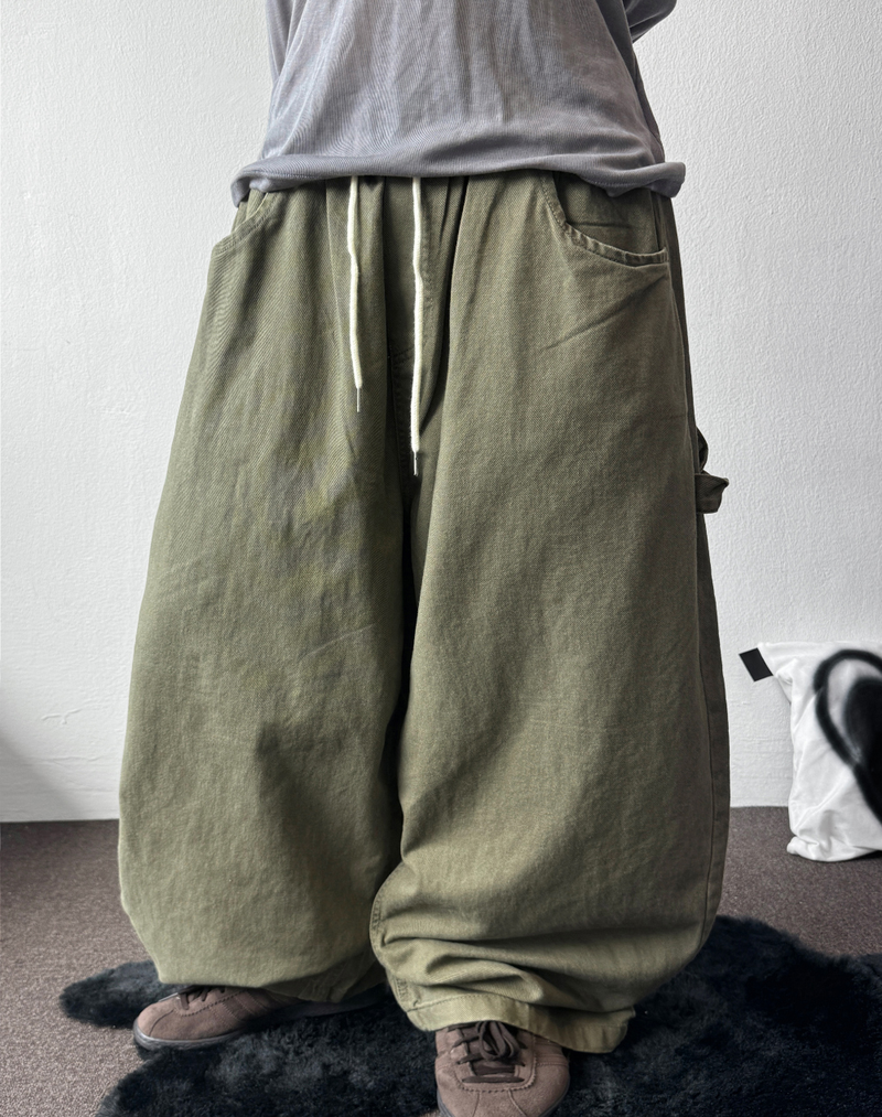 Turi Carpenter Rivet Balloon Cotton Washed Long Pants 4 Colors