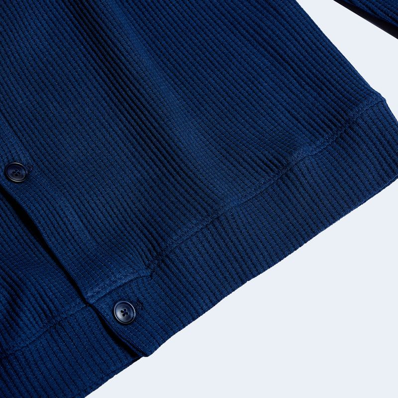DAMP ROUND-NECK WAFFLE CARDIGAN_NAVY