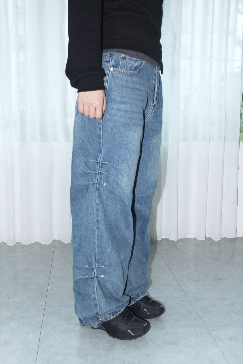 Stud Side Pintuck Wide Pants (2colors)