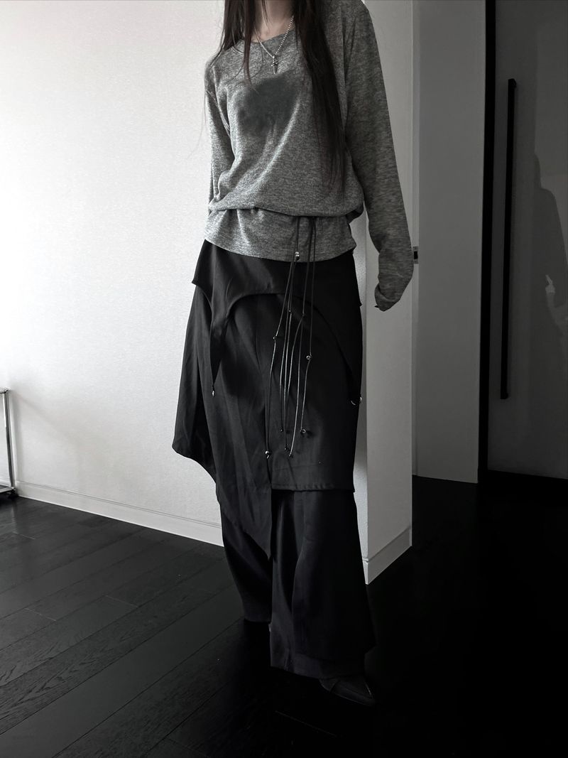 dust D-ring asym midi skirt (2color)