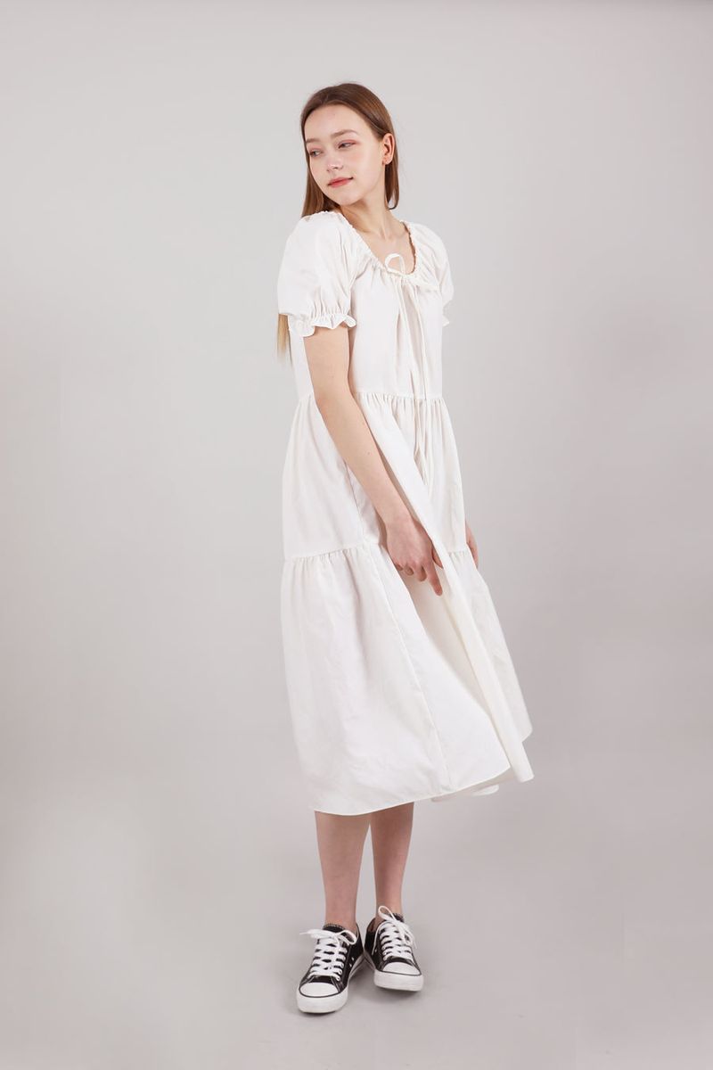 Romantic Shirring Long Onepiece Ivory