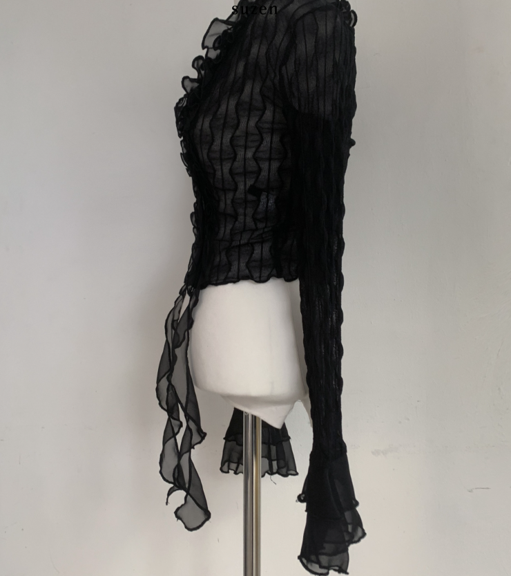 Mayou Shirring Scarf Blouse (black)