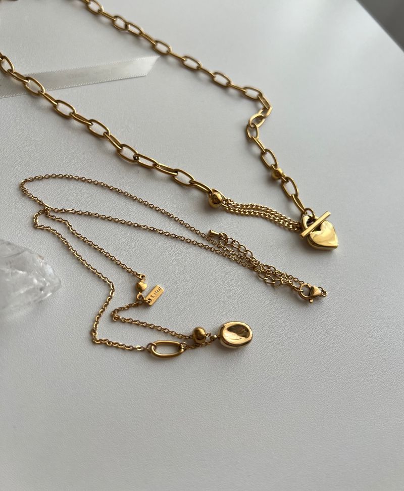 jm Heart Lock Stainless Steel Bold Chain Ball Coin Short Long Necklace