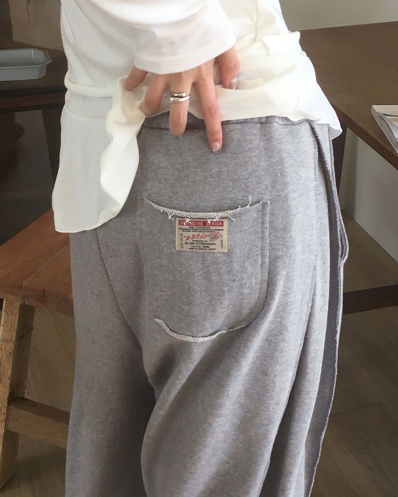 Gazen Back Pocket Patch Point Pintuck Sweat Wide Pants