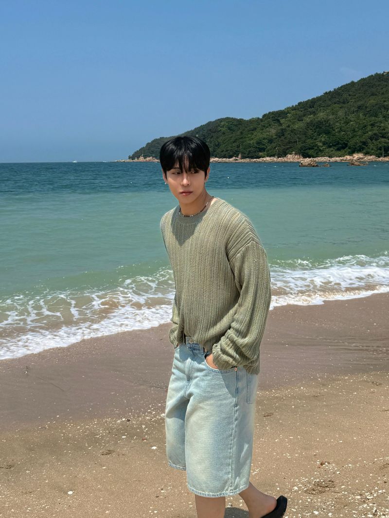 Ocean washing bermuda denim pants