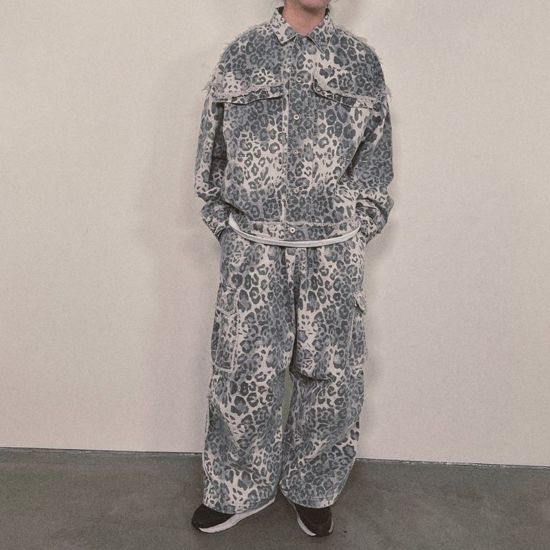 leopard grunge wide pants_grey