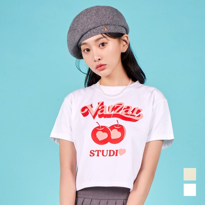 VARZAR(バザール)の「Twin Apple Heart Crop T-Shirts (2color)(Tops)」