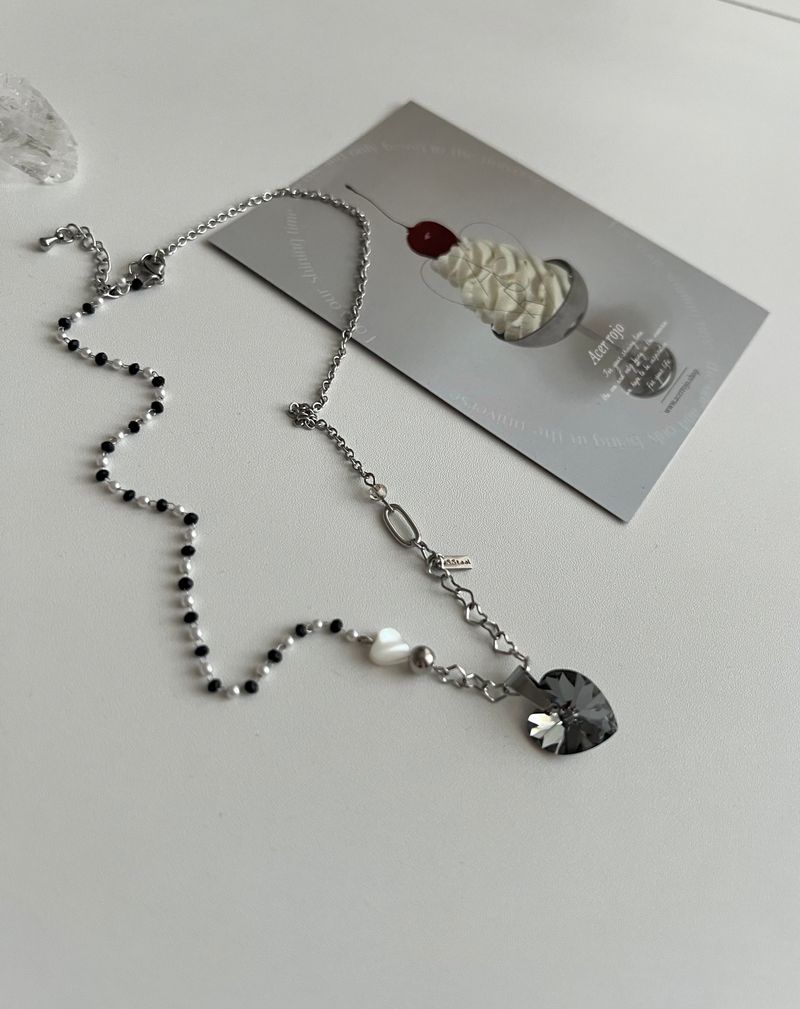 bvv Black Austrian Crystal Heart Surgical Steel Necklace