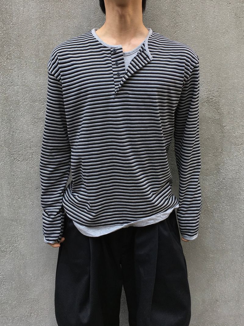Luard Double Stripe Layered Henley Neck 3C