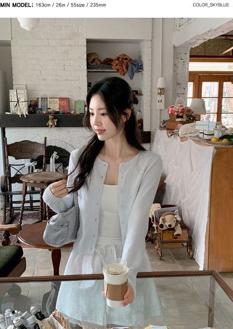 Basic Cotton100 Round Knit Cardigan (7color)
