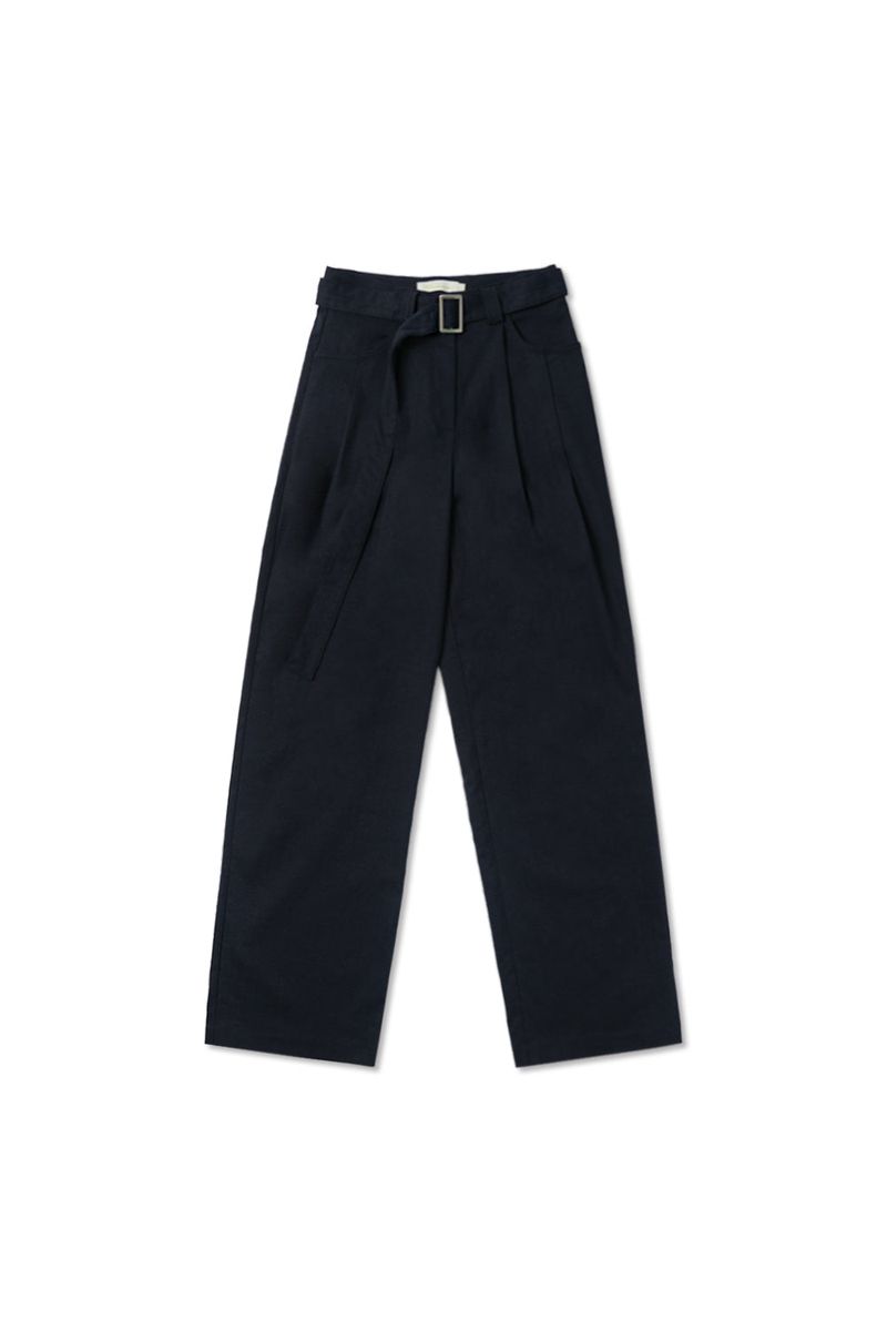 Linen belted pants_navy