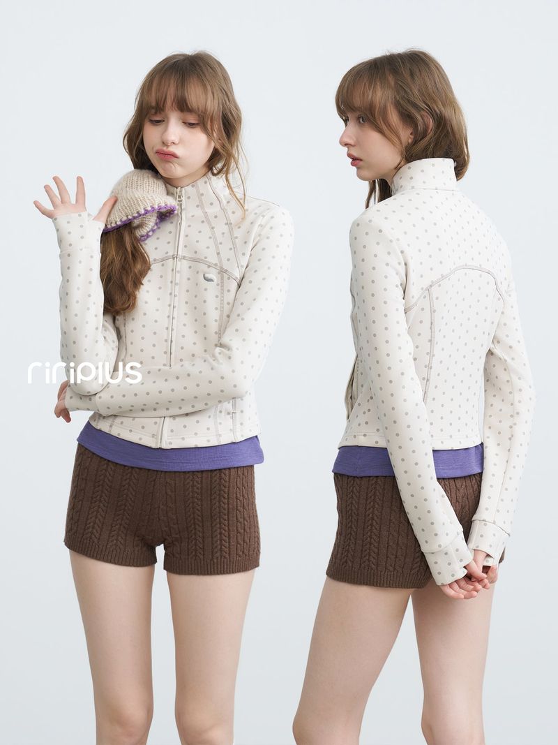 RIVERSTONE PLUS（リバー ストーン プラス）の「Riverstone Plus Polka Dot Stand Collar Yoga Top, Women Slim Crop Long Sleeve Athletic Shirt, New Arrival for Autumn（Jackets/Outerwear）」