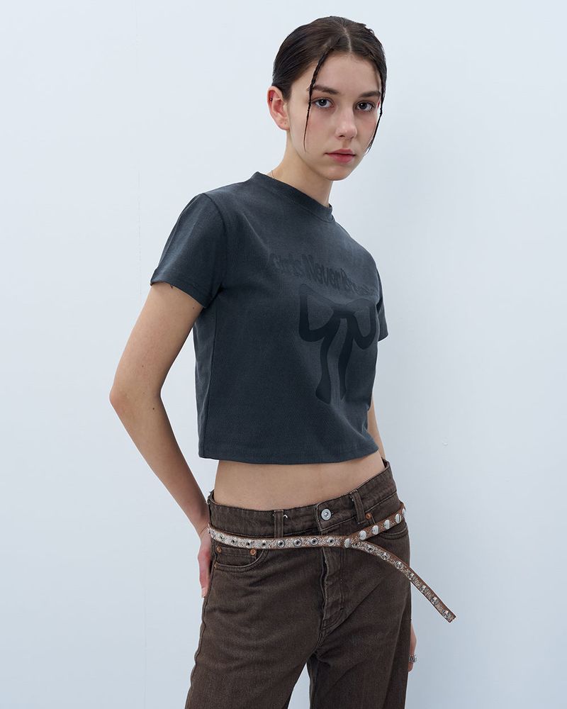 NEVER BREAK CROP TSHIRT-CHARCOAL