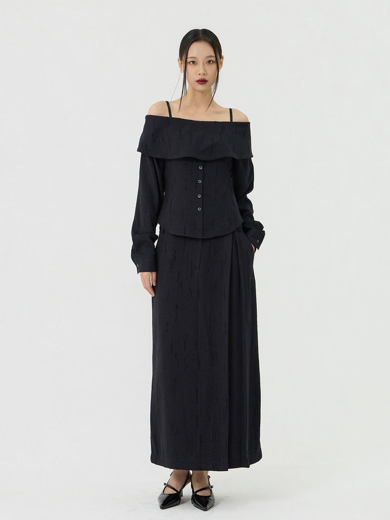 Scratch Cape Off-Shoulder Belted Shirt, Black