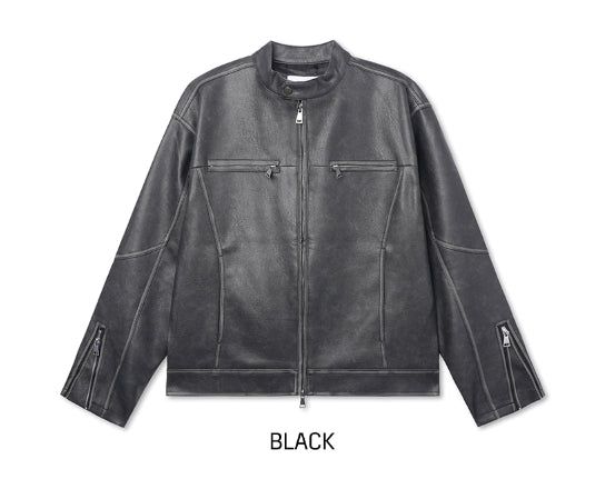 Bleed Washing Leather Biker Jacket