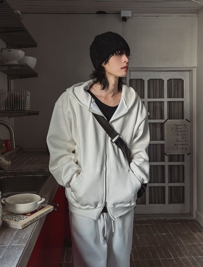 Menlo Rivet Printing Brushed Hood Zip-Up