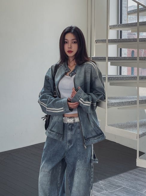 Wings Track Gradient Pinch Denim Jacket