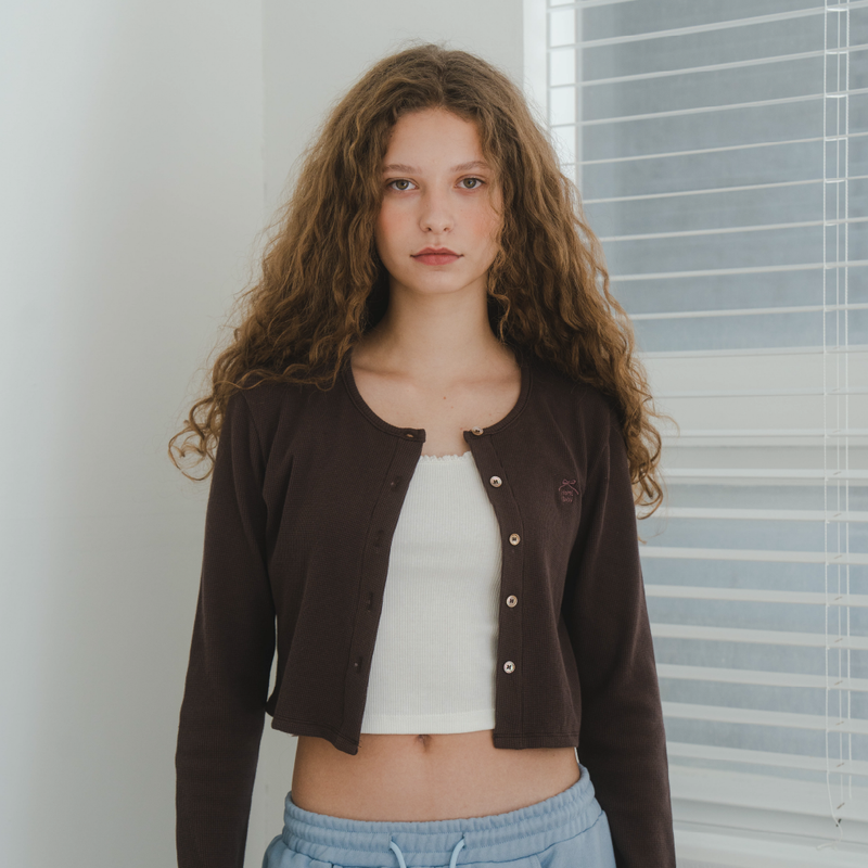 Waffle Crop Cardigan(BROWN)