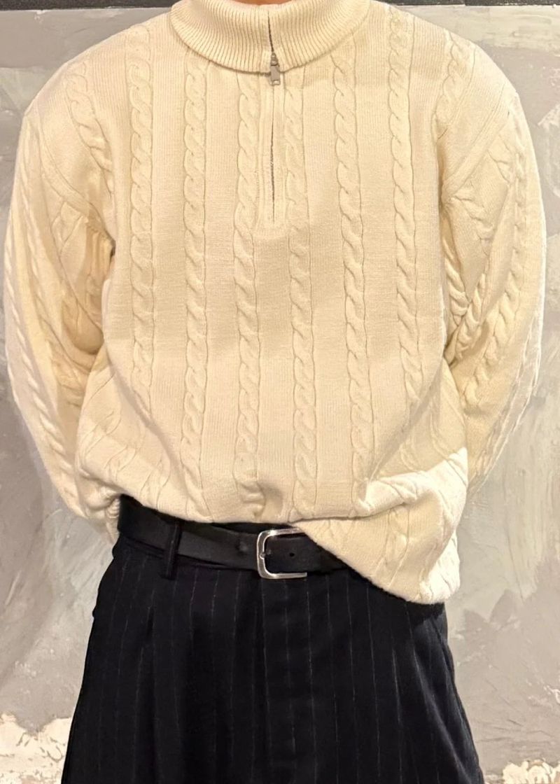 High-Neck Cable Half-Zip Up Knit 6COLOR