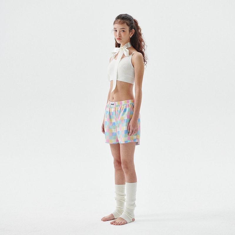 (W) Pink Pastel Grid PJ Shorts