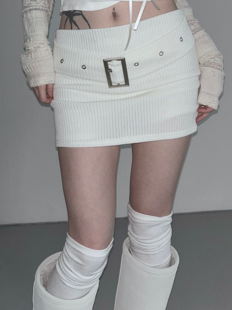 cream belt knit skirt(2 color)