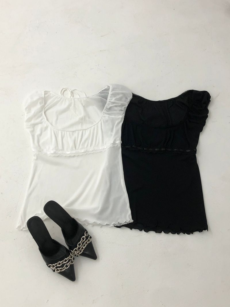 Sheer Lace Ribbon Top