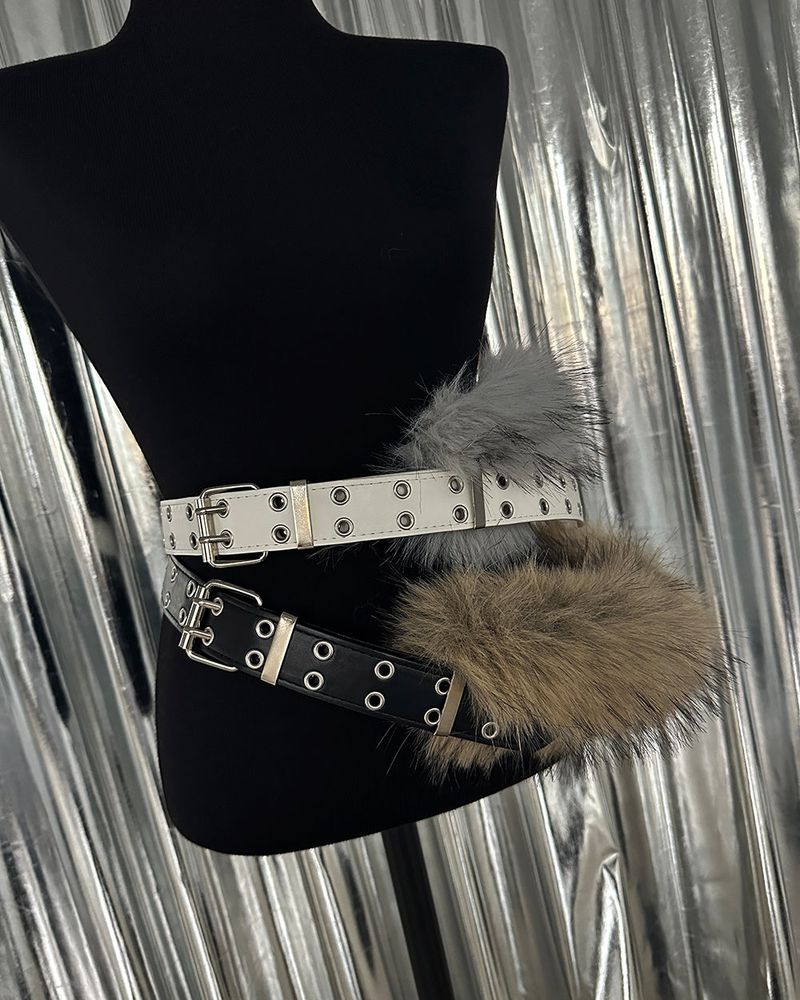 Punching mink fur layered belt