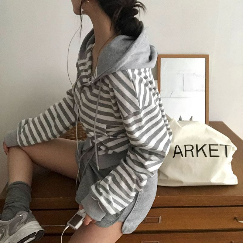 [BELLIDE MADE] Waffle stripe zip-up hoodie