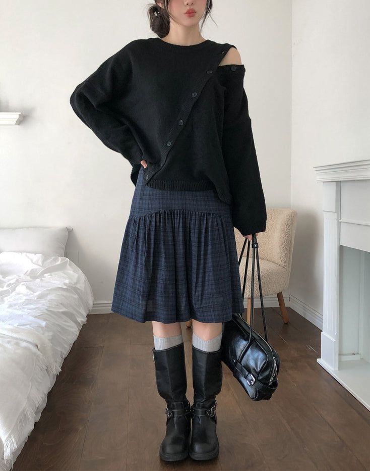 Kotori slit check midi skirt