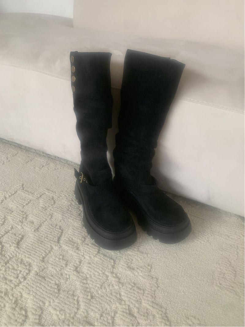 Dion Suede Buckle Long Boots (black)