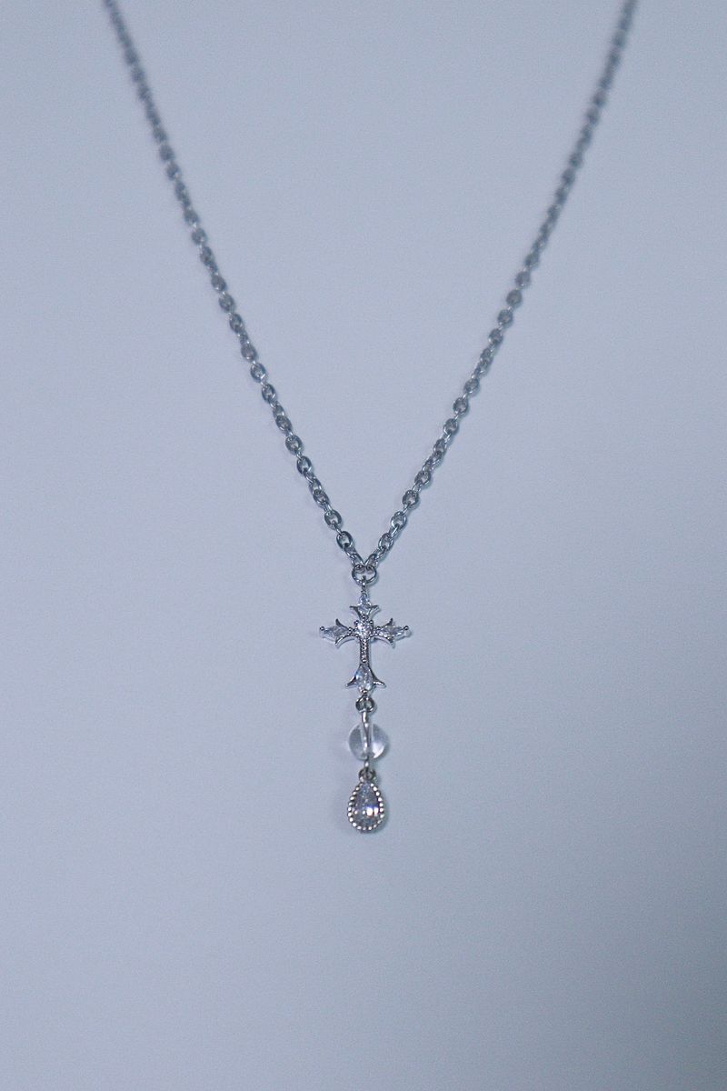 cross water drop transparent gemstone necklace