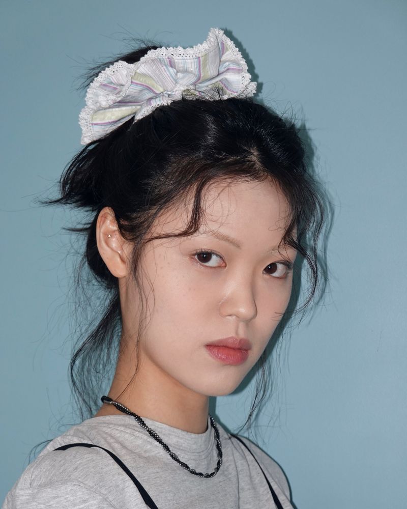 Romantic stripe ruffle scrunchie
