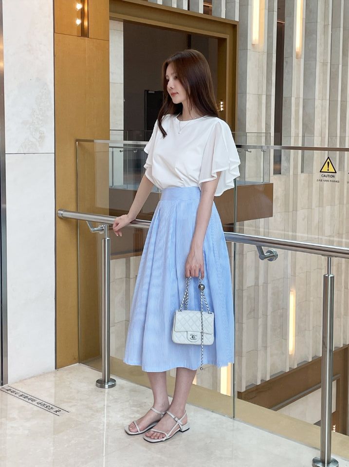 Eshuang Round Neck Chiffon Winged T-Blouse