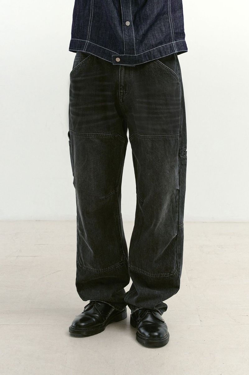 Incision Double Knee Carpenter Pants (Washed Black)