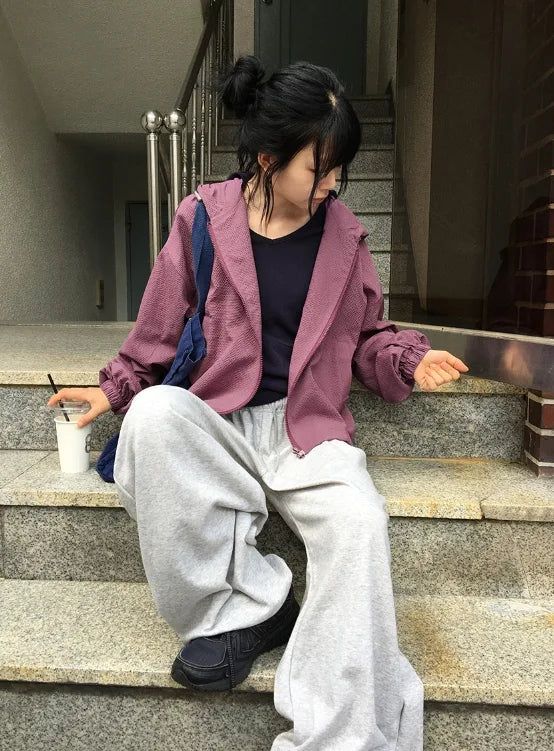 Quanta Check Loose-Fit Semi Crop Wind Jacket