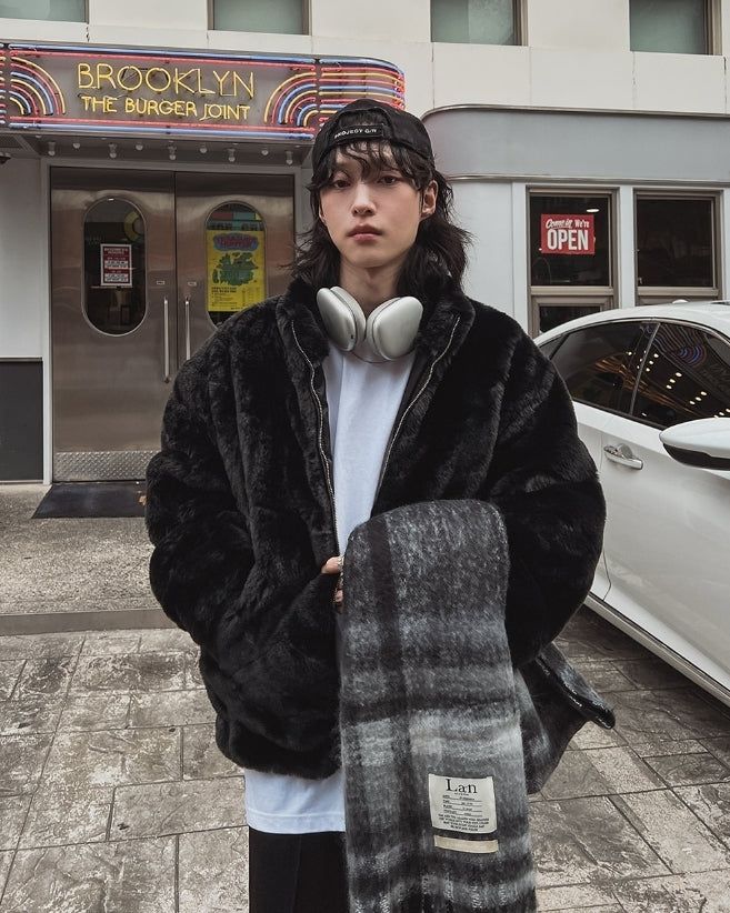 [PREMIUM/MADE] Oblique two-way fur jacket