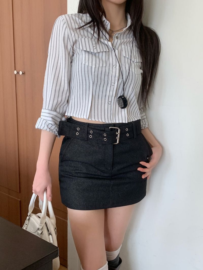Claude Belt Denim Mini  Skirt