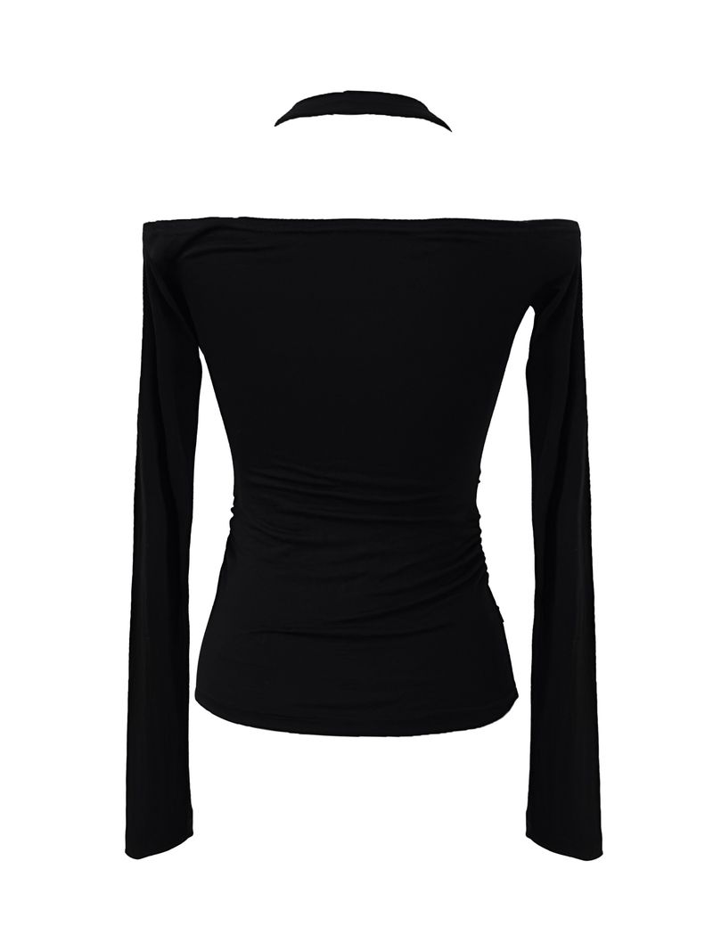 drape off-shoulder halter T (2color)