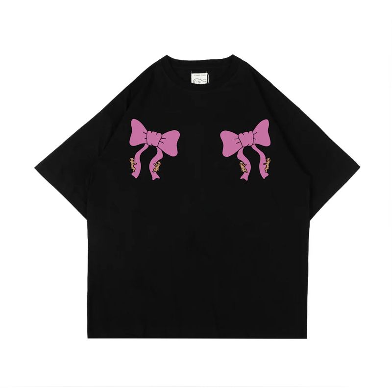 Peanut Stain（ピーナッツ ステイン）の「PEANUT STAIN - Coquette Ribbon Black Oversized Tshirt（Tops）」