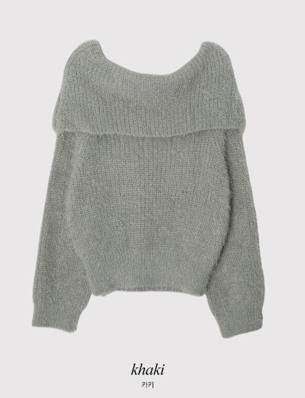 Fine Boucle Off Shoulder Loose Knit (5color)