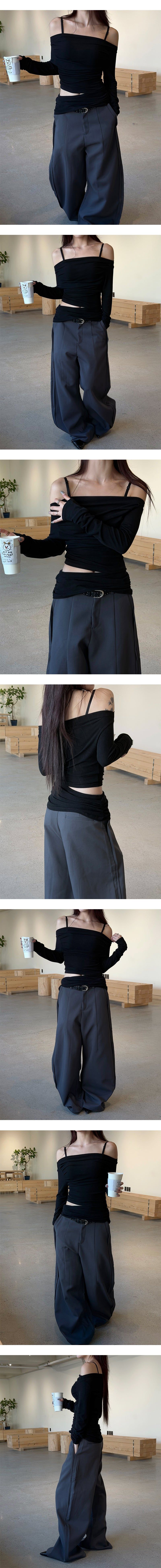 Strap off shoulder long sleeves(3color)