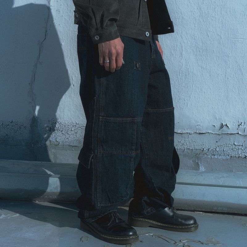 Cargo denim work pants / Deep Indigo