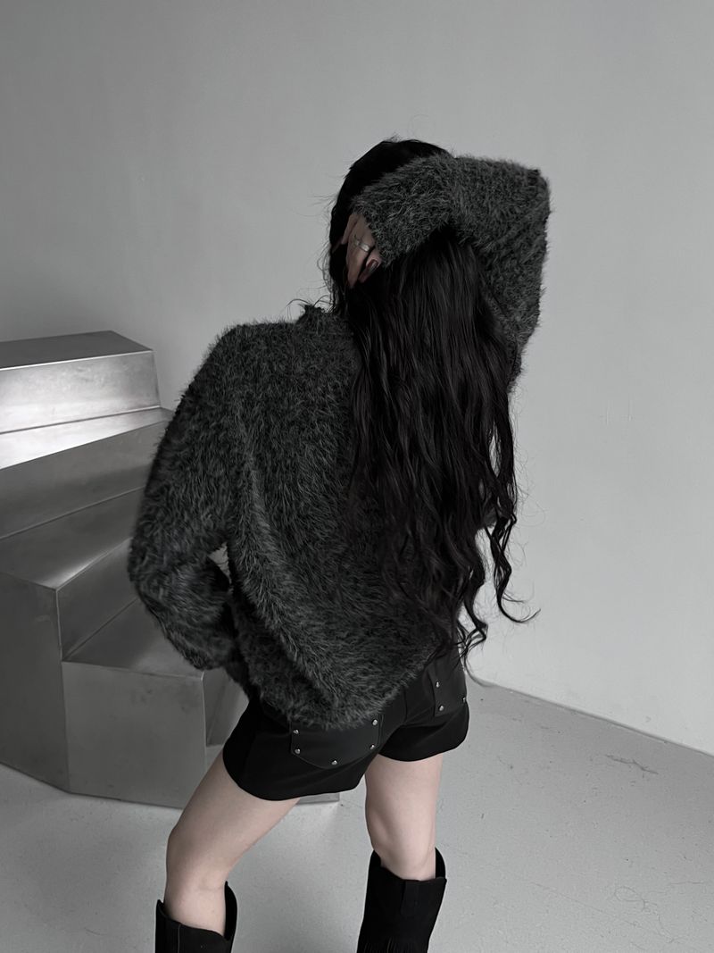 fuzzy airy round knit cardigan (2color)