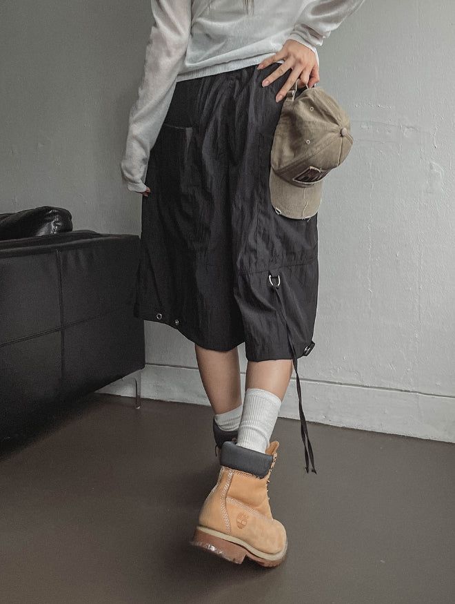 Multi-pocket D-ring Nylon Bermuda Pants