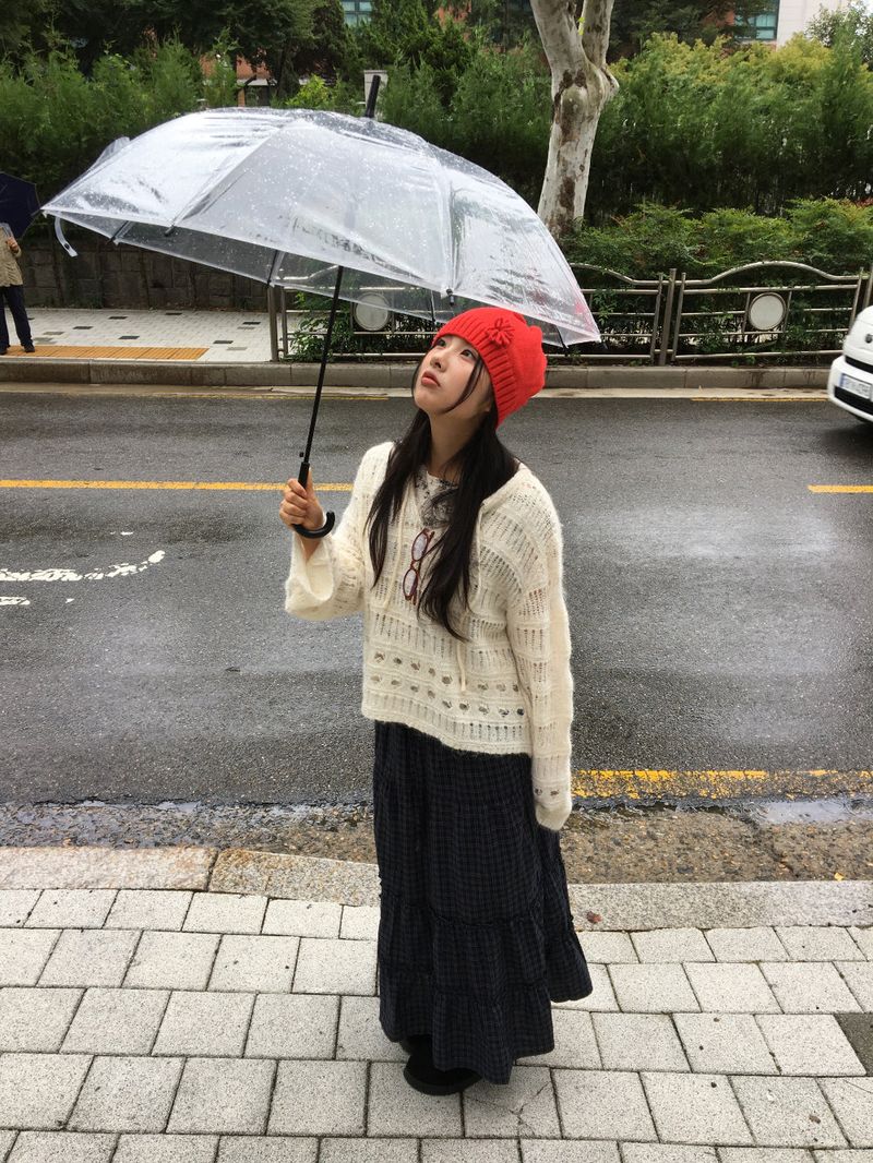 Maroon check long skirt (2color)