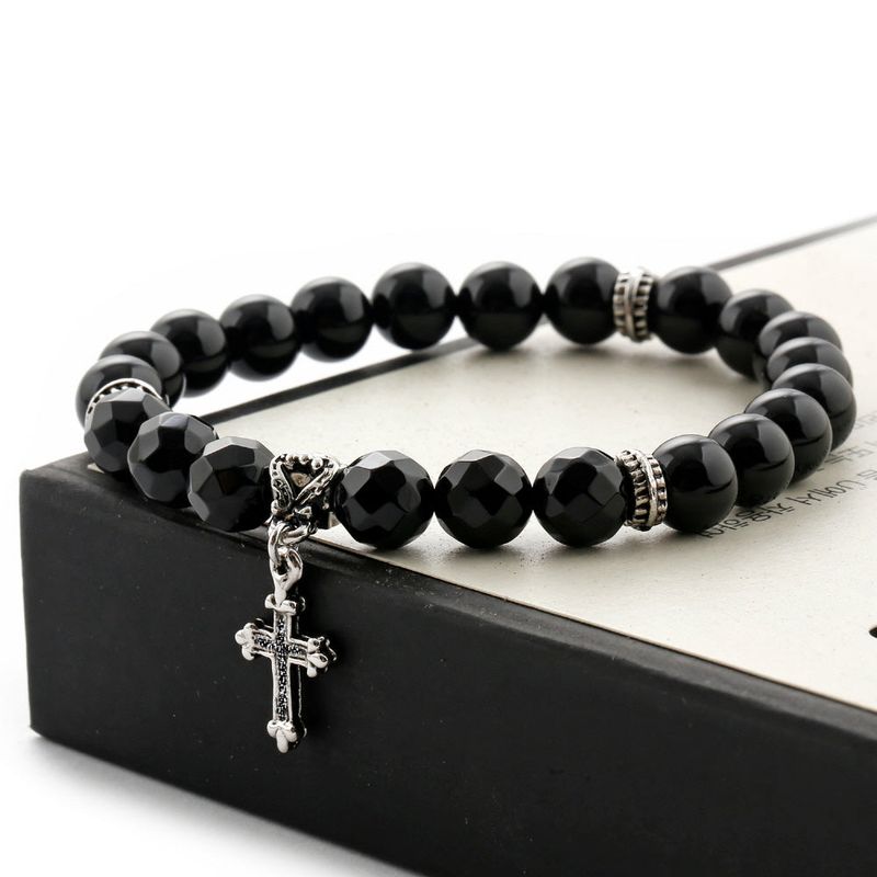 SHOVEOFF（ショーブオフ）の「C22SVB-1002 Natural Stone Black Cutting Cross Onyx Bead Bracelet（Accessories）」