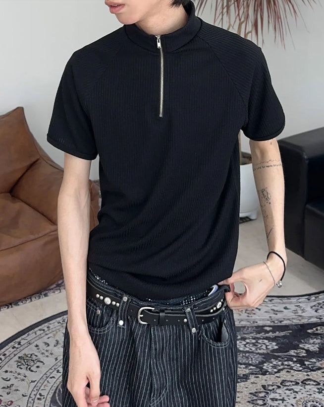 Carter Ribbed Half-Zip Short Sleeve Tee