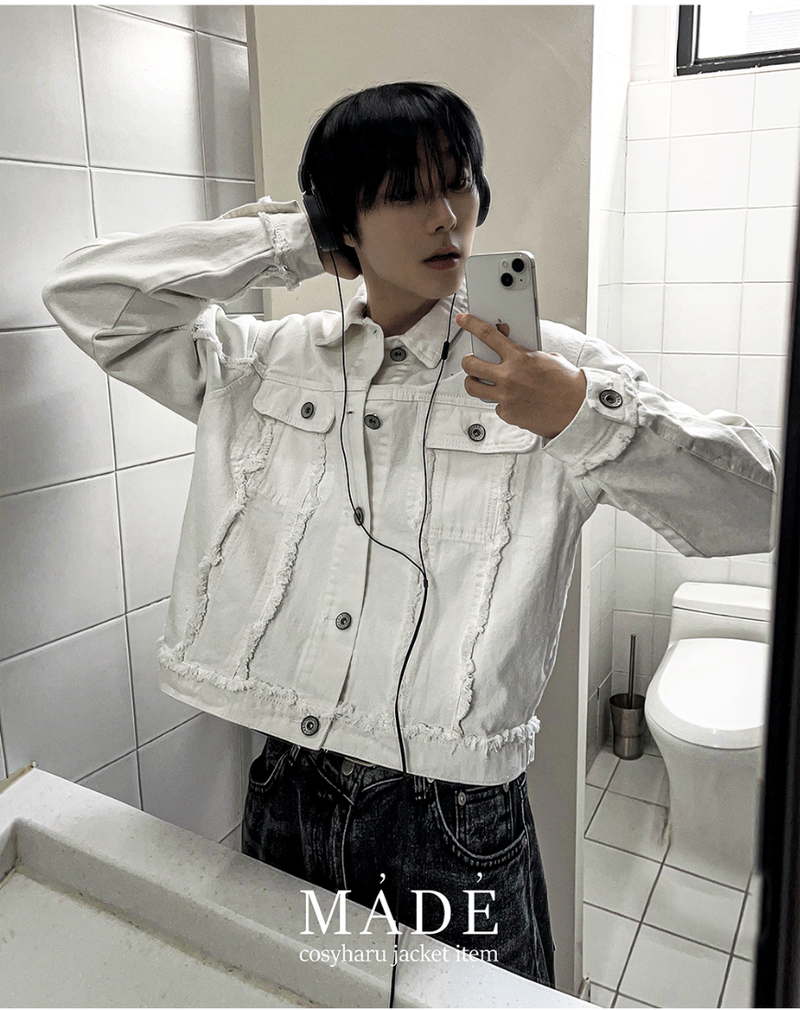 crop off-on detail denim jacket