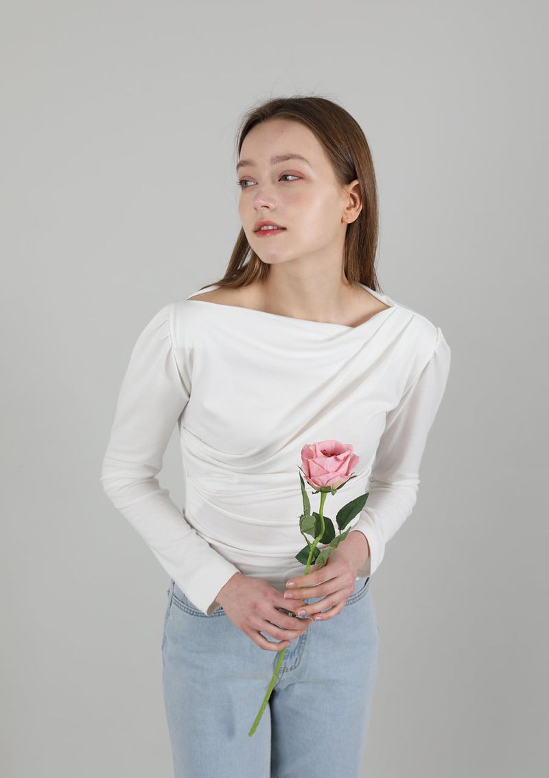 Drape Puff Shirring T-shirt White