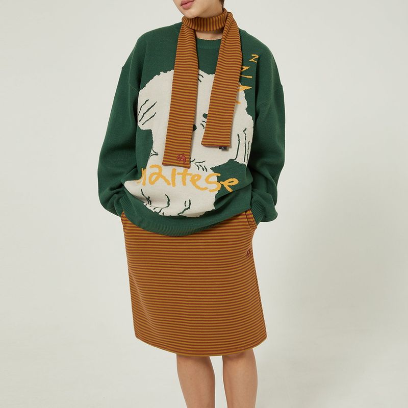 Dolphin embroidery stripe banding skirt